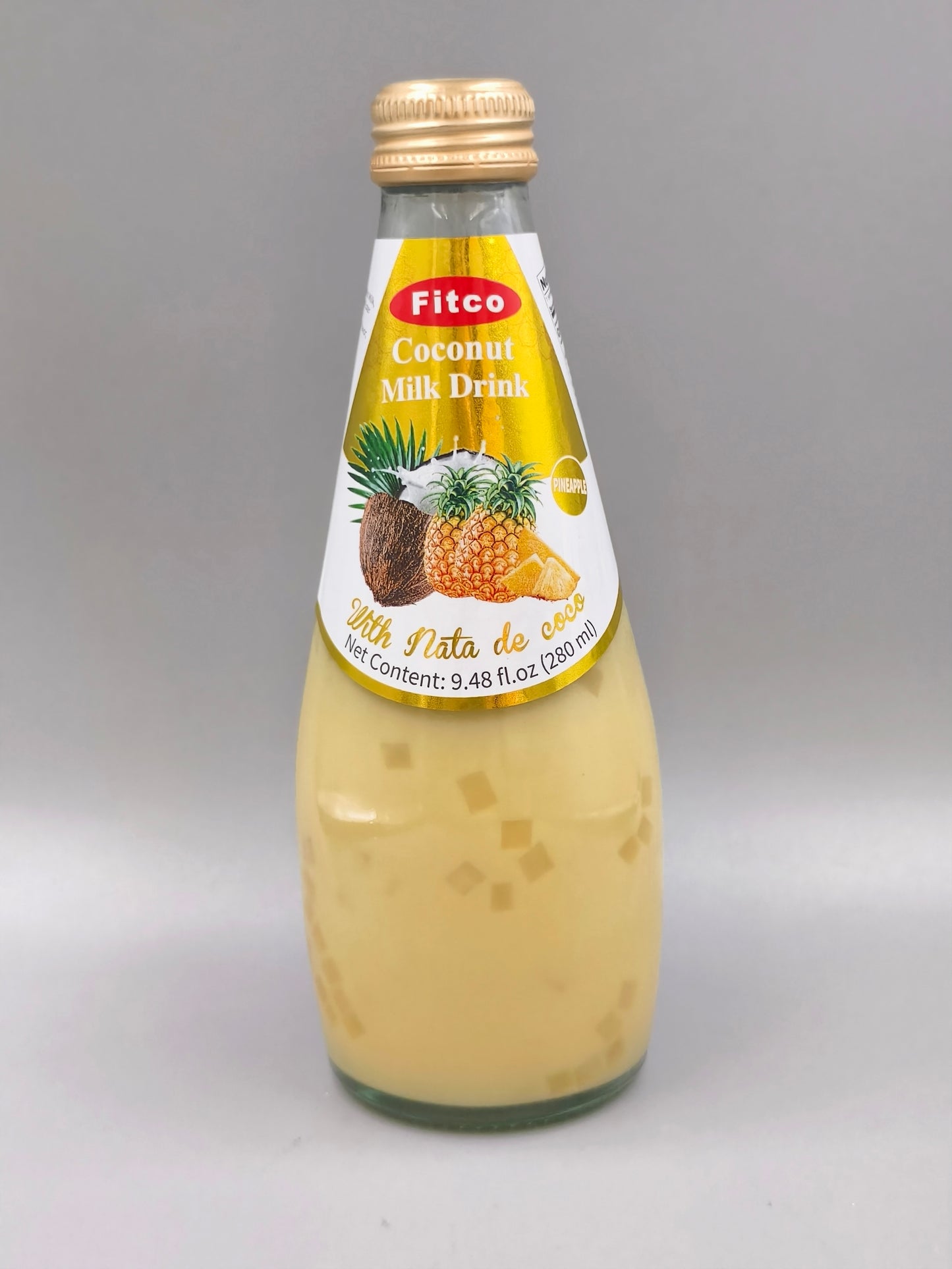 Fitco Coconut Milk Drink with Nata de Coco – 290 ml/9.8 Fl Oz Glass Bottle