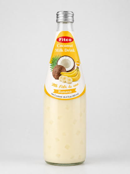 Fitco Coconut Milk Drink with Nata de Coco – 485 ml/16.4 Fl Oz Glass Bottle