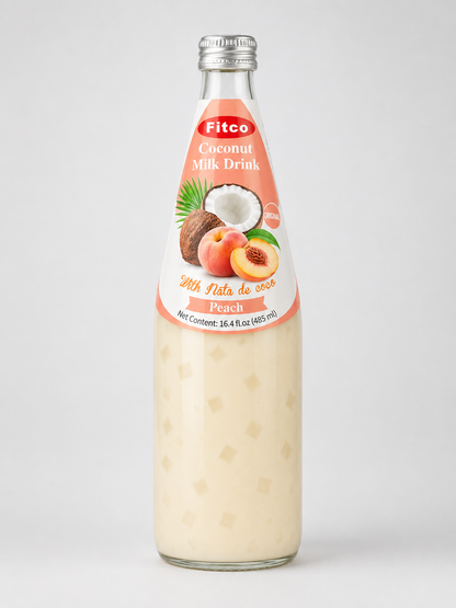Fitco Coconut Milk Drink with Nata de Coco – 485 ml/16.4 Fl Oz Glass Bottle