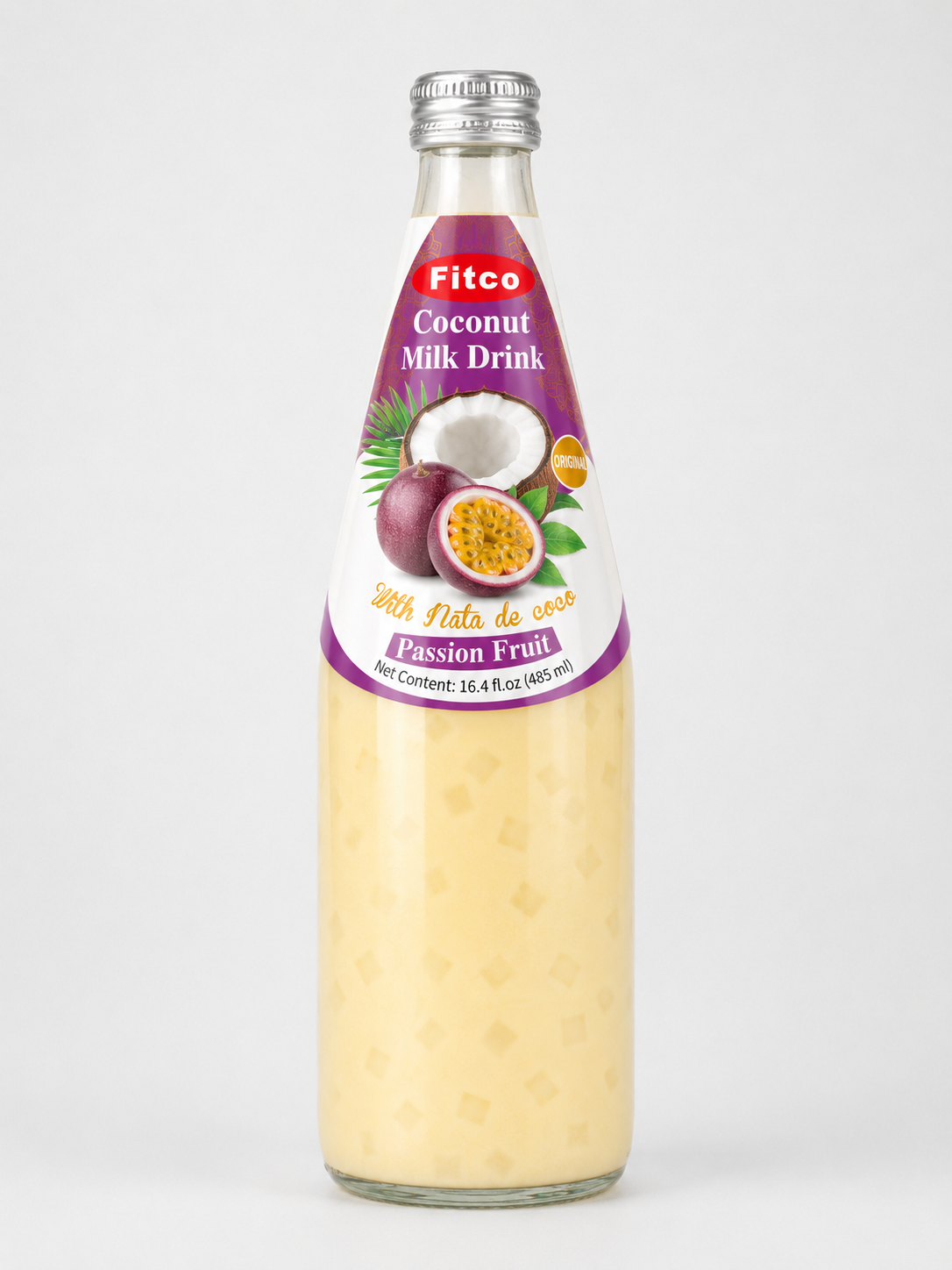Fitco Coconut Milk Drink with Nata de Coco – 485 ml/16.4 Fl Oz Glass Bottle