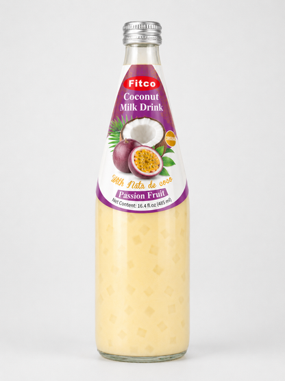 Fitco Coconut Milk Drink with Nata de Coco – 485 ml/16.4 Fl Oz Glass Bottle