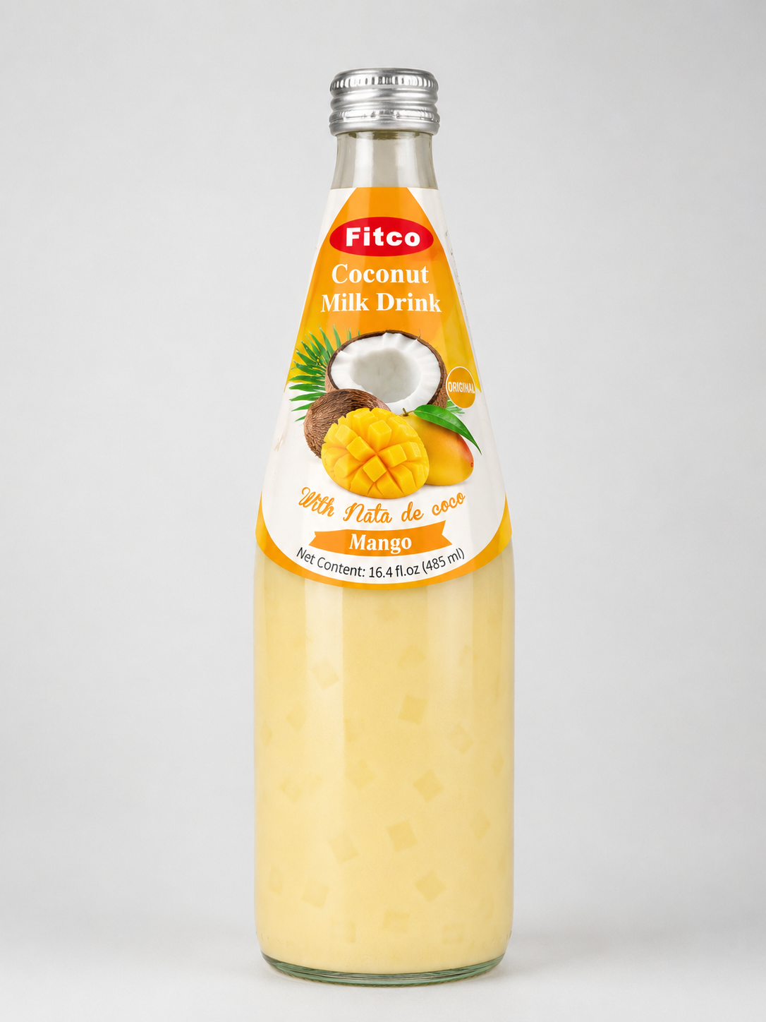 Fitco Coconut Milk Drink with Nata de Coco – 485 ml/16.4 Fl Oz Glass Bottle