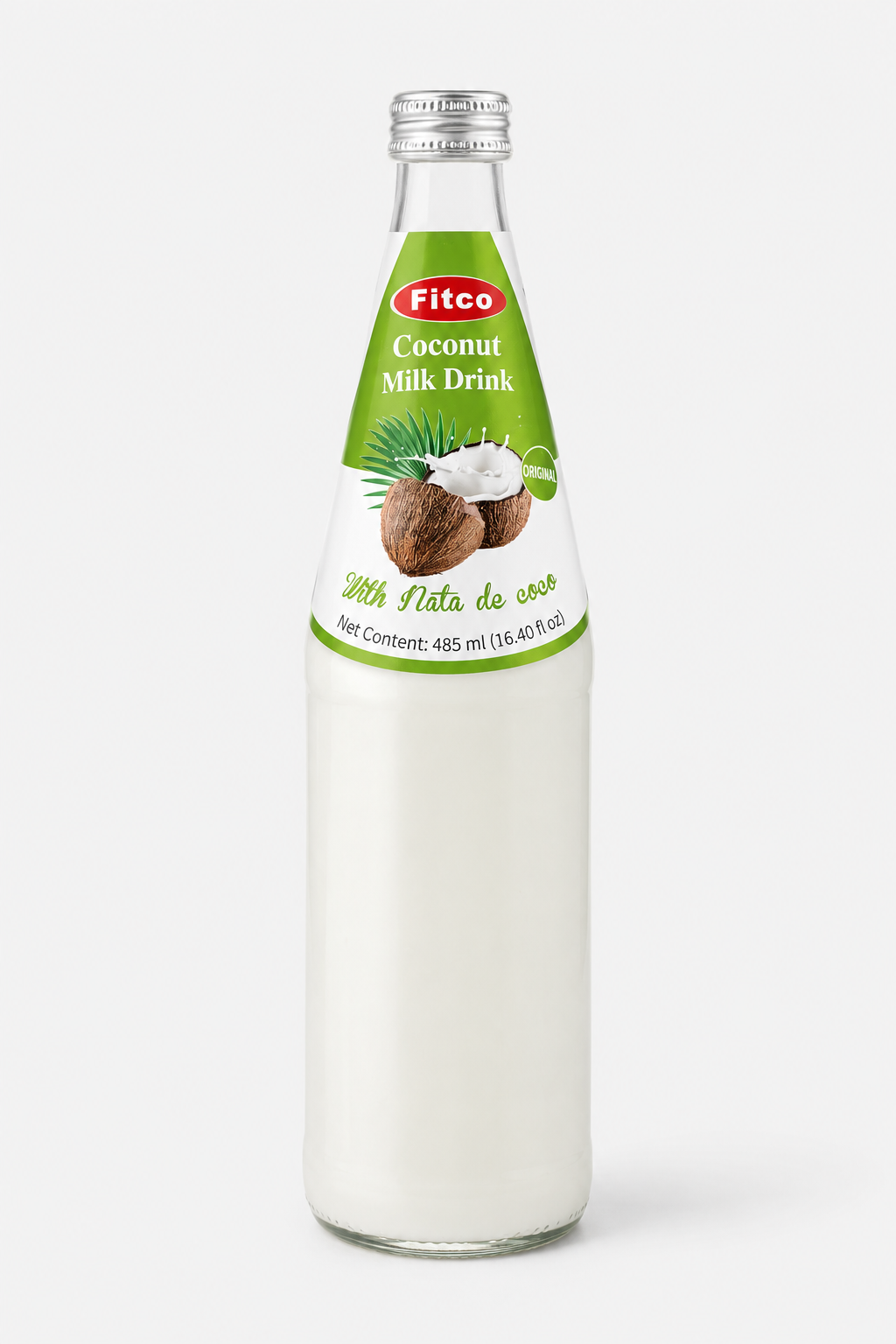 Fitco Coconut Milk Drink with Nata de Coco – 485 ml/16.4 Fl Oz Glass Bottle