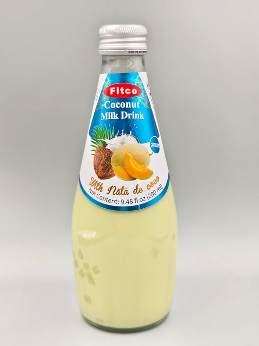 Fitco Coconut Milk Drink with Nata de Coco – 290 ml/9.8 Fl Oz Glass Bottle