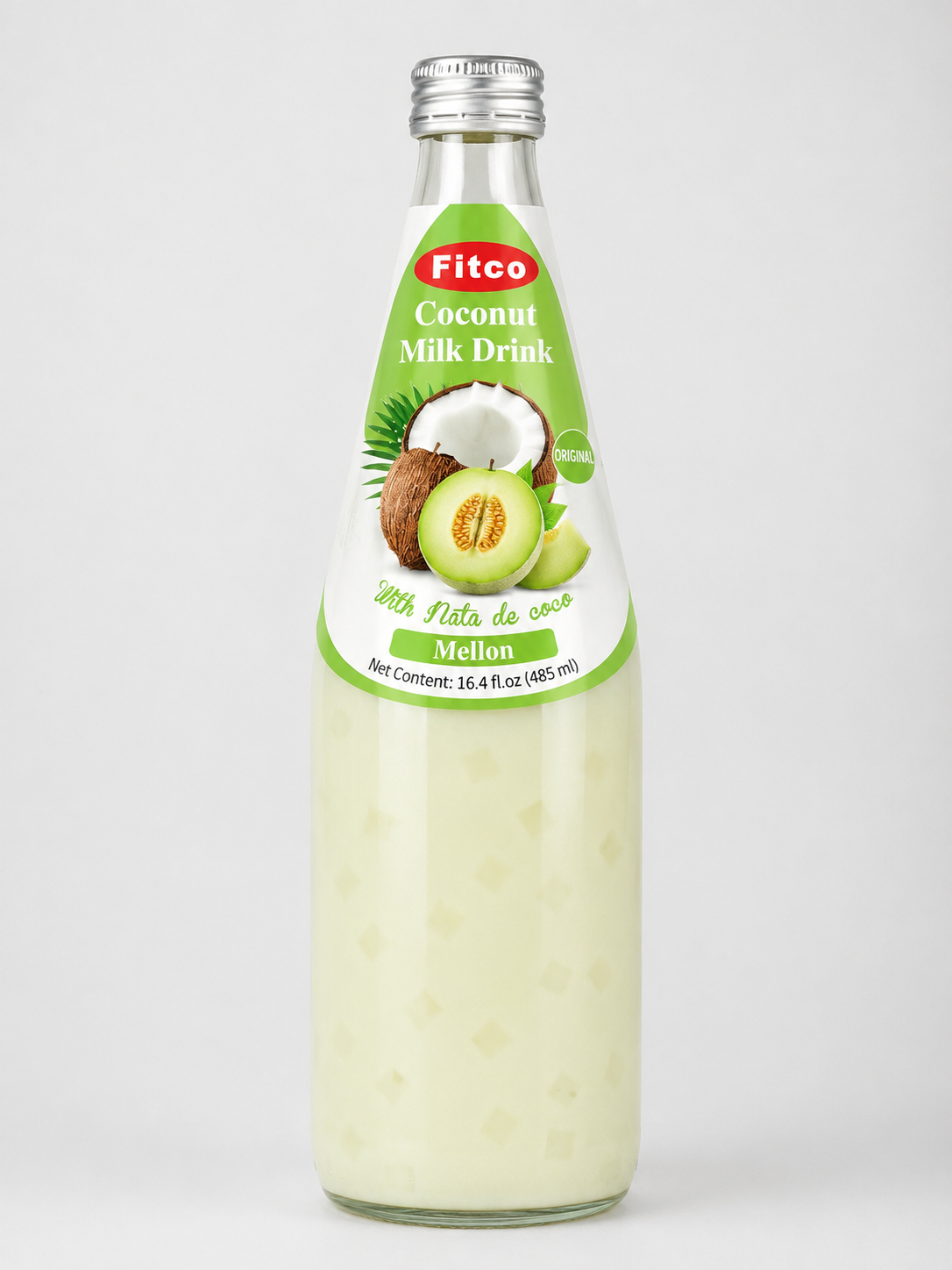 Fitco Coconut Milk Drink with Nata de Coco – 485 ml/16.4 Fl Oz Glass Bottle