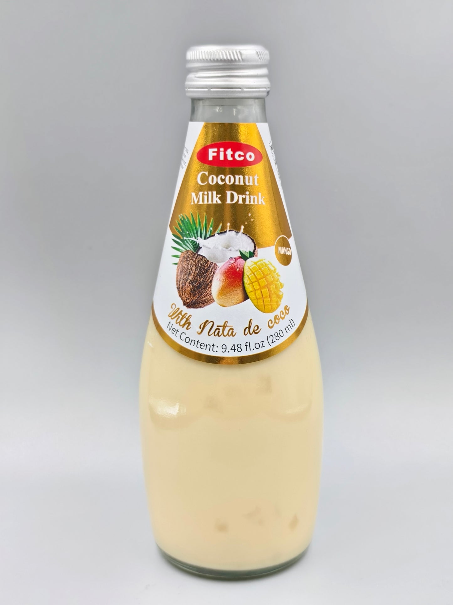 Fitco Coconut Milk Drink with Nata de Coco – 290 ml/9.8 Fl Oz Glass Bottle
