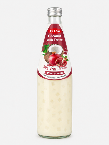 Fitco Coconut Milk Drink with Nata de Coco – 485 ml/16.4 Fl Oz Glass Bottle