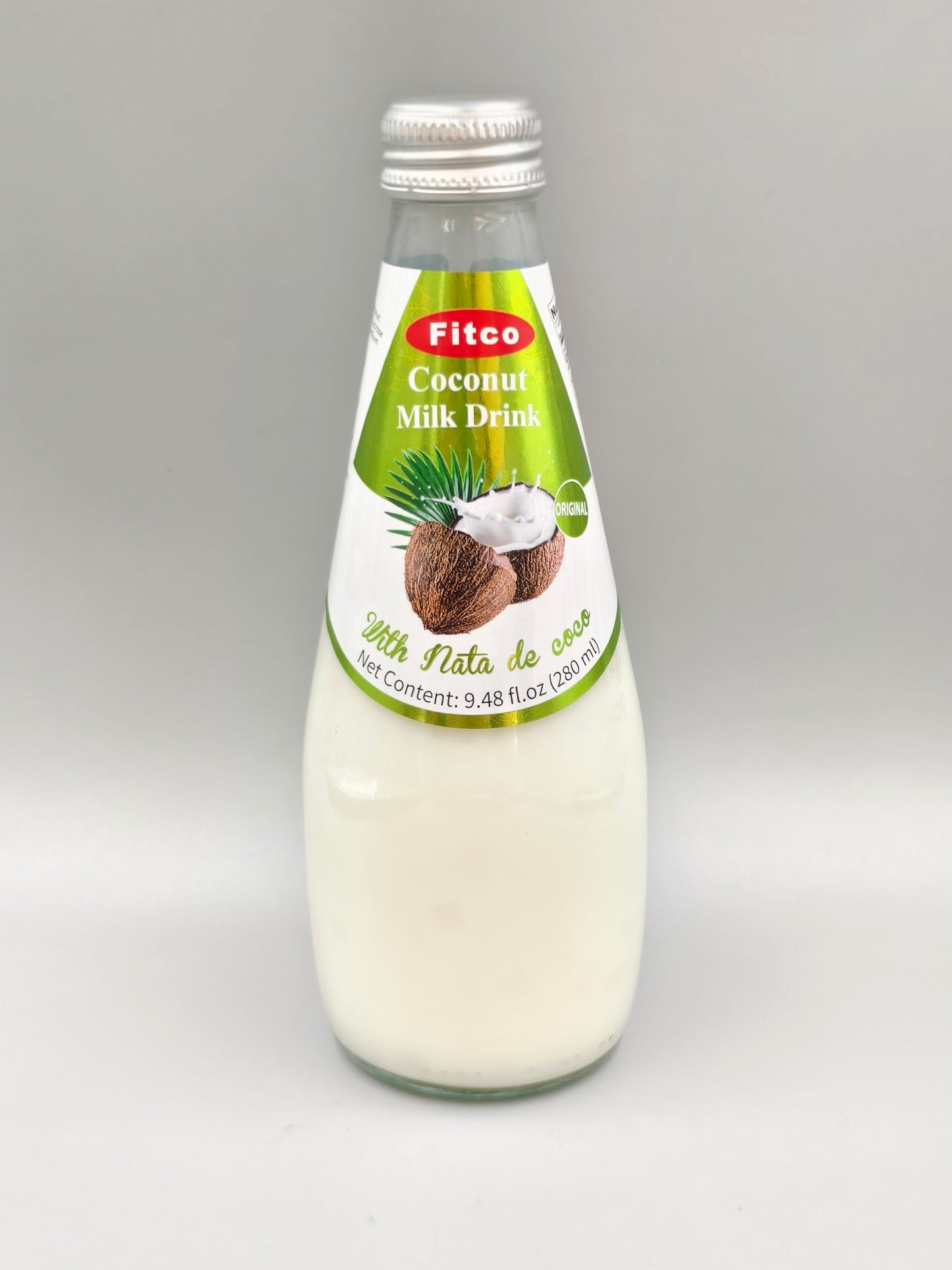Fitco Coconut Milk Drink with Nata de Coco – 290 ml/9.8 Fl Oz Glass Bottle