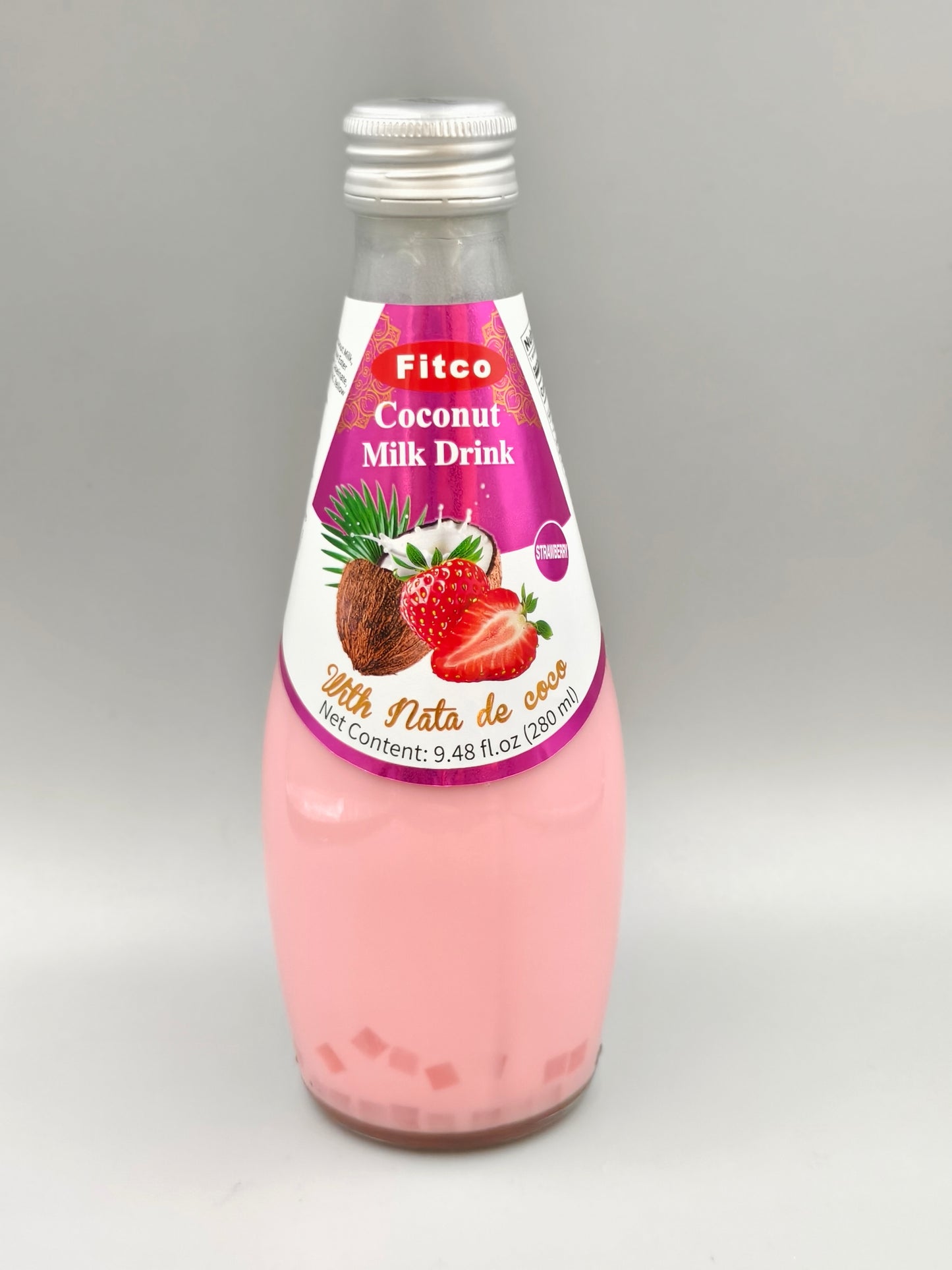 Fitco Coconut Milk Drink with Nata de Coco – 290 ml/9.8 Fl Oz Glass Bottle