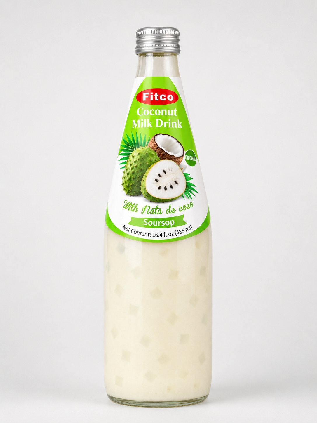 Fitco Coconut Milk Drink with Nata de Coco – 485 ml/16.4 Fl Oz Glass Bottle