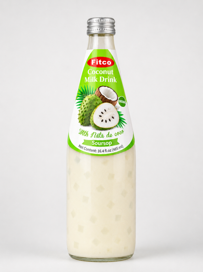 Fitco Coconut Milk Drink with Nata de Coco – 485 ml/16.4 Fl Oz Glass Bottle