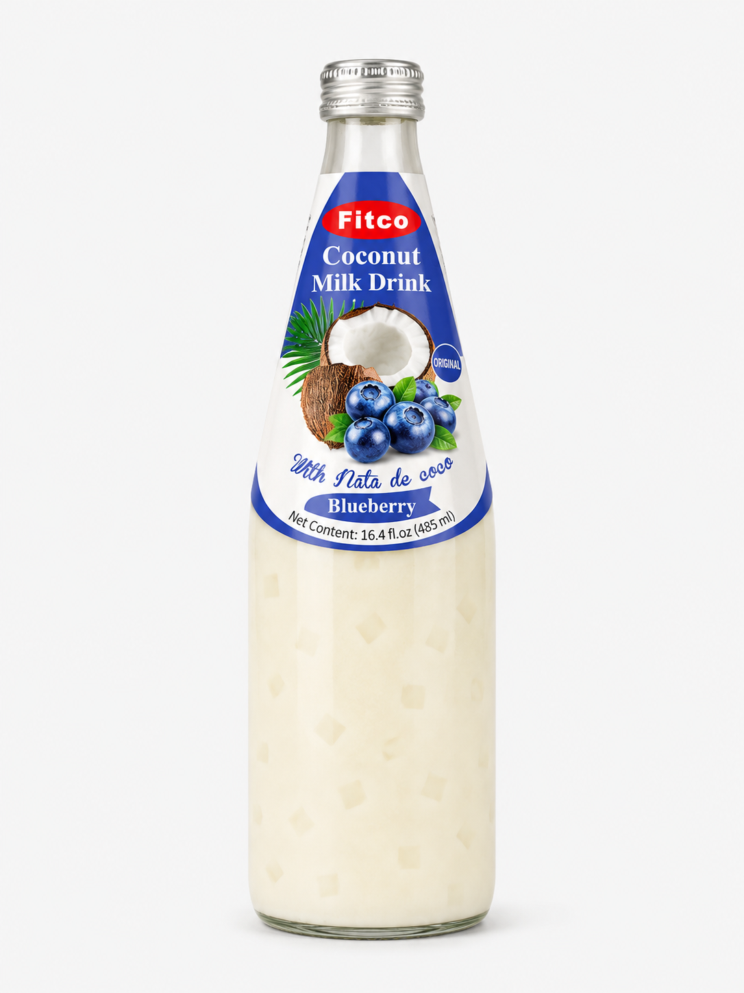 Fitco Coconut Milk Drink with Nata de Coco – 485 ml/16.4 Fl Oz Glass Bottle