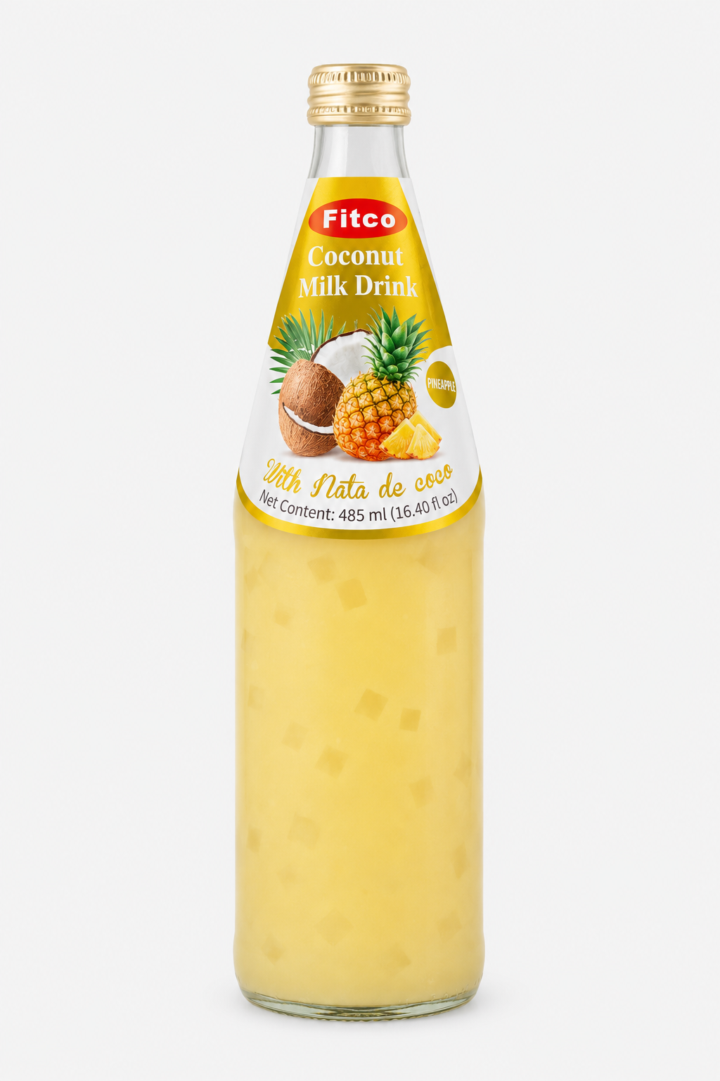 Fitco Coconut Milk Drink with Nata de Coco – 485 ml/16.4 Fl Oz Glass Bottle