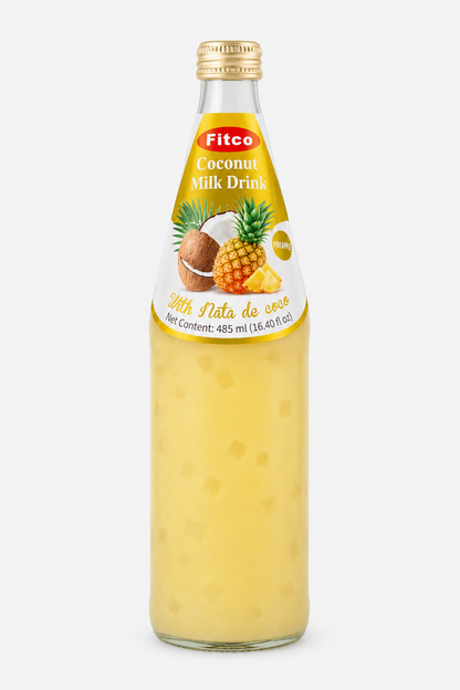Fitco Coconut Milk Drink with Nata de Coco – 485 ml/16.4 Fl Oz Glass Bottle