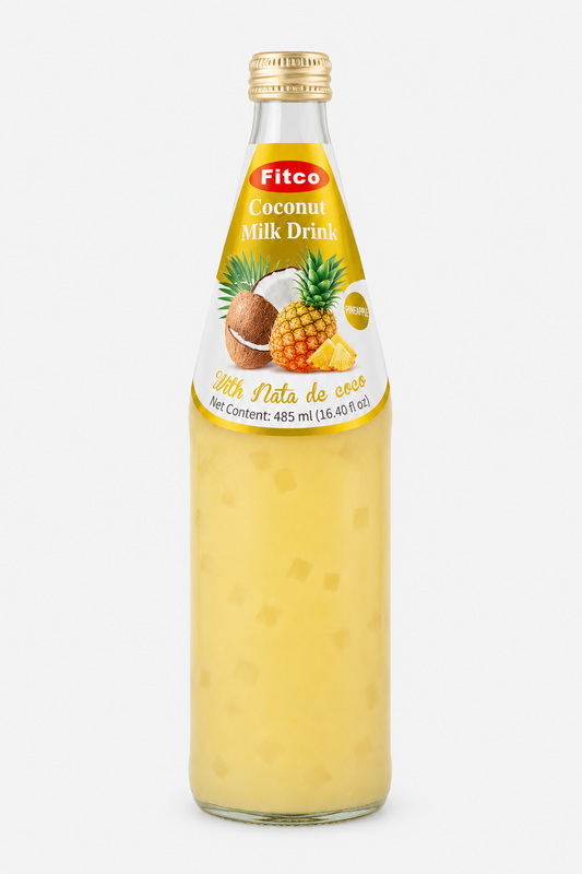 Fitco Coconut Milk Drink with Nata de Coco – 485 ml/16.4 Fl Oz Glass Bottle