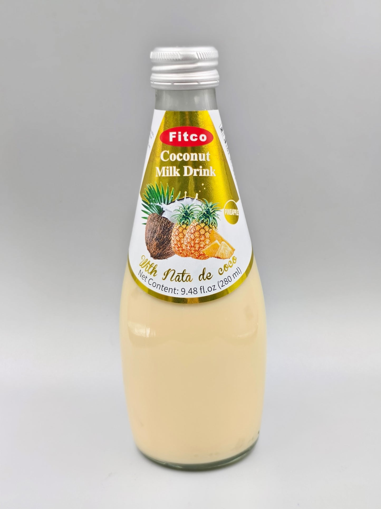Fitco Coconut Milk Drink with Nata de Coco – 290 ml/9.8 Fl Oz Glass Bottle