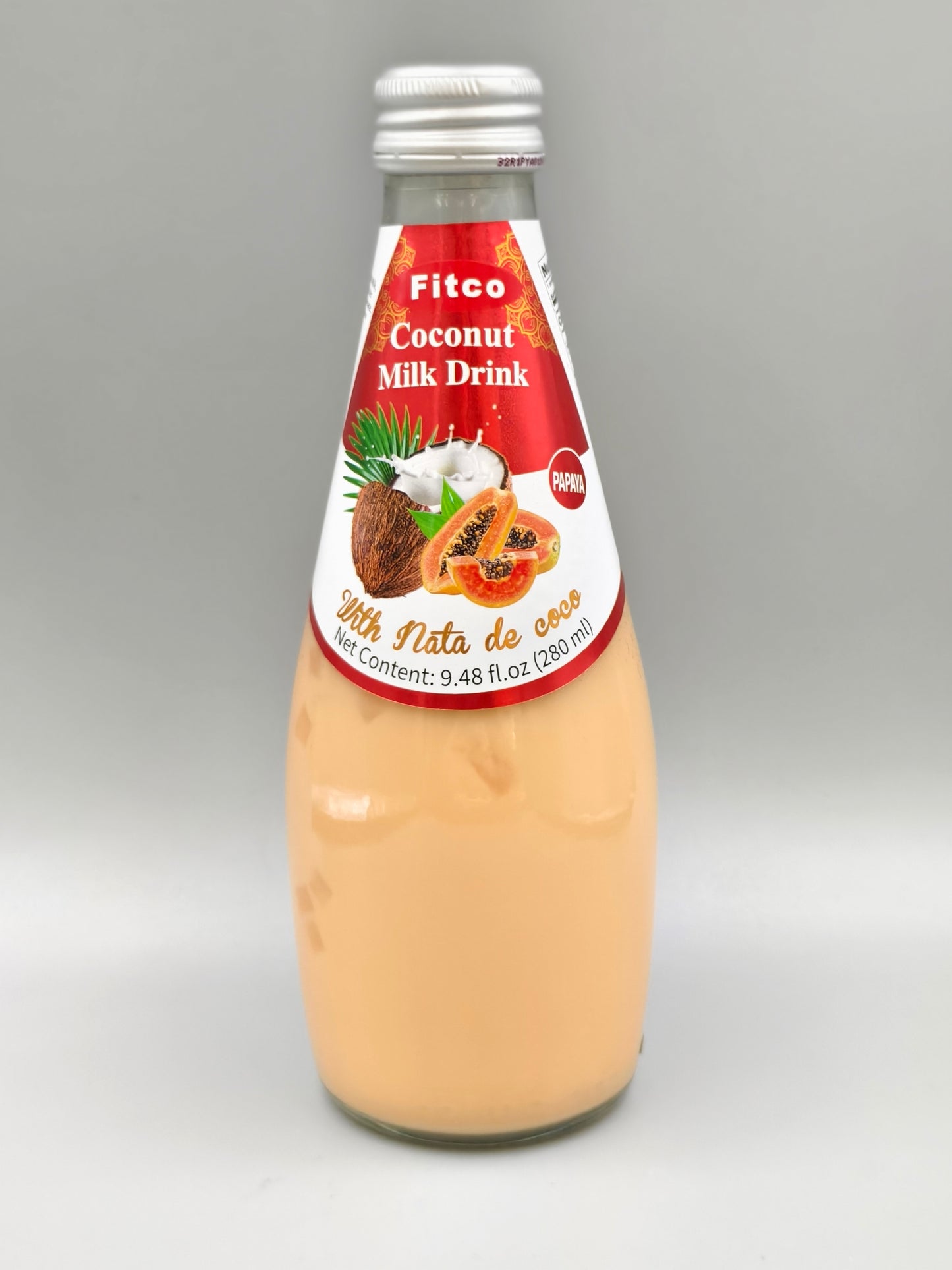 Fitco Coconut Milk Drink with Nata de Coco – 290 ml/9.8 Fl Oz Glass Bottle