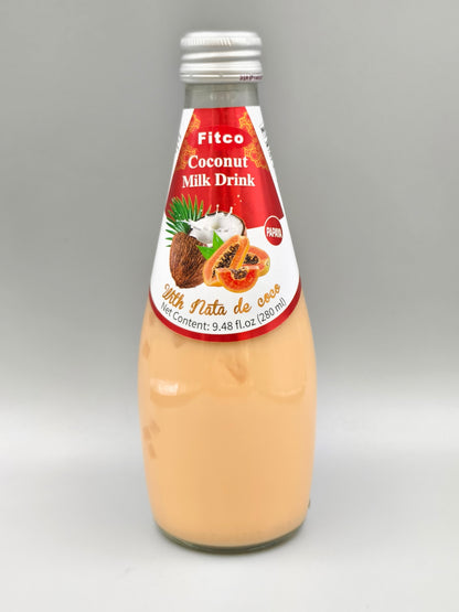 Fitco Coconut Milk Drink with Nata de Coco – 290 ml/9.8 Fl Oz Glass Bottle