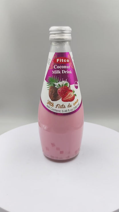 Fitco Coconut Milk Drink with Nata de Coco – 290 ml/9.8 Fl Oz Glass Bottle