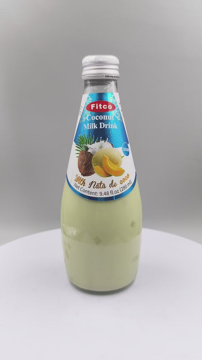 Fitco Coconut Milk Drink with Nata de Coco – 290 ml/9.8 Fl Oz Glass Bottle