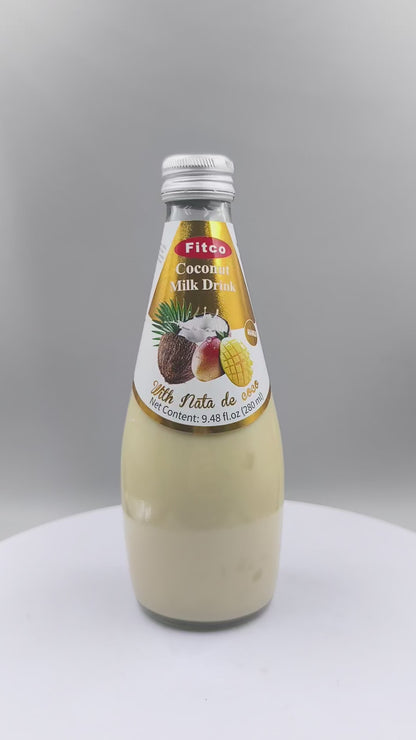 Fitco Coconut Milk Drink with Nata de Coco – 290 ml/9.8 Fl Oz Glass Bottle