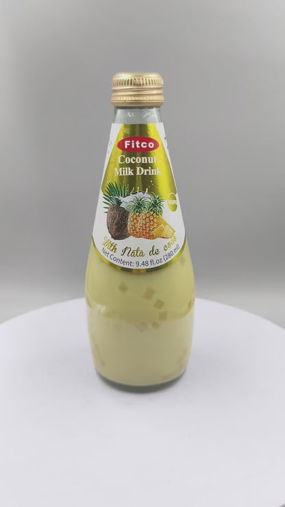 Fitco Coconut Milk Drink with Nata de Coco – 290 ml/9.8 Fl Oz Glass Bottle