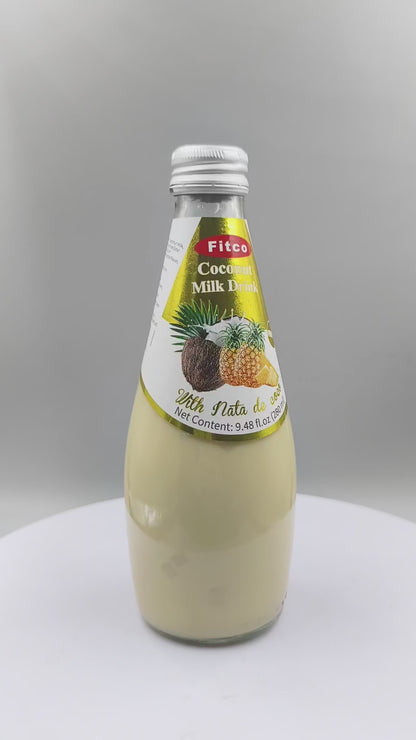 Fitco Coconut Milk Drink with Nata de Coco – 290 ml/9.8 Fl Oz Glass Bottle