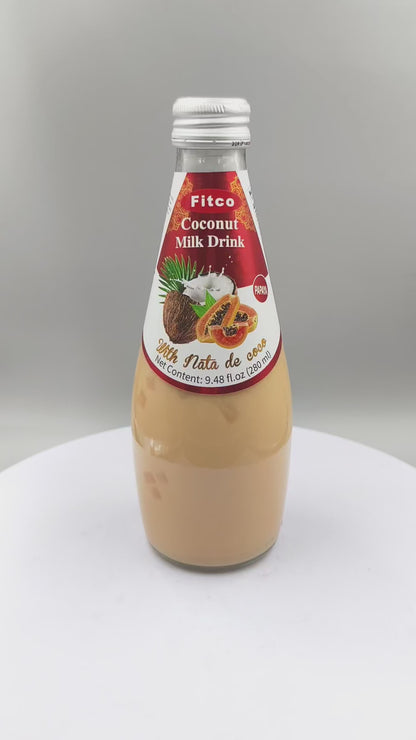 Fitco Coconut Milk Drink with Nata de Coco – 290 ml/9.8 Fl Oz Glass Bottle