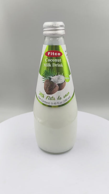 Fitco Coconut Milk Drink with Nata de Coco – 290 ml/9.8 Fl Oz Glass Bottle